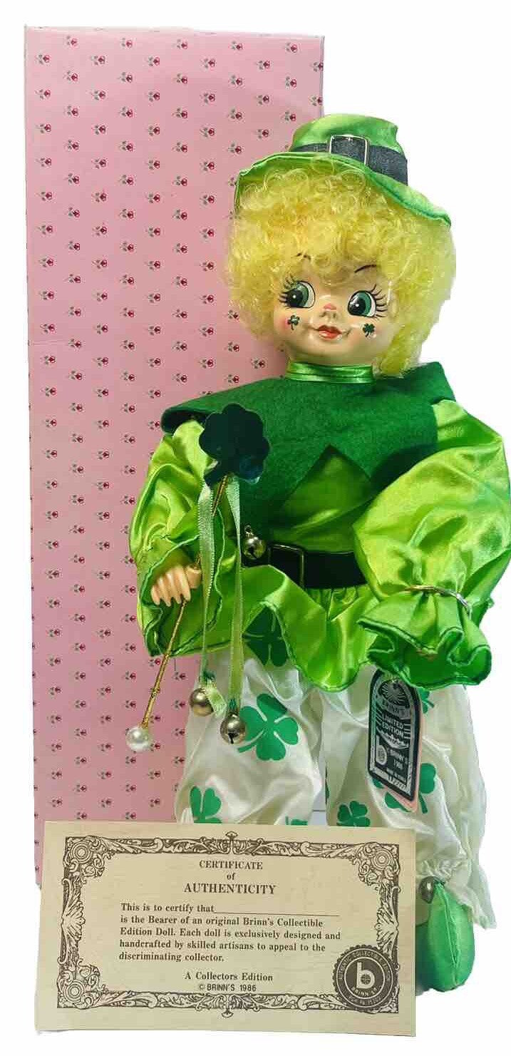 St Paddy Day Porcelain Clown Doll - Calendar Clown March 1986 In Box Brinns
