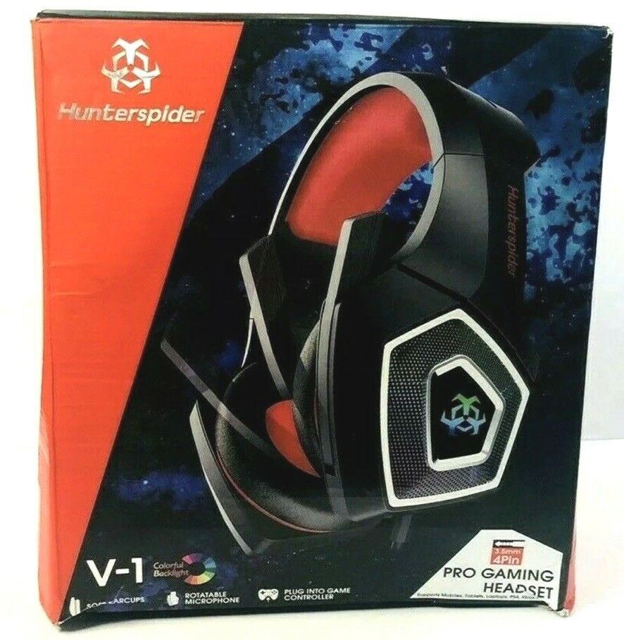 PRO GAMING HEADPHONES RGB 3.5mm 4Pin-V-1, w/Backlight HUNTERSPIDER - RED