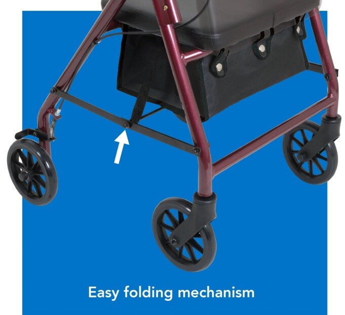 Basic Steel Rollator W/6” Wheels Knockdown Rolling Walker REF: 1000RA (Burgundy)