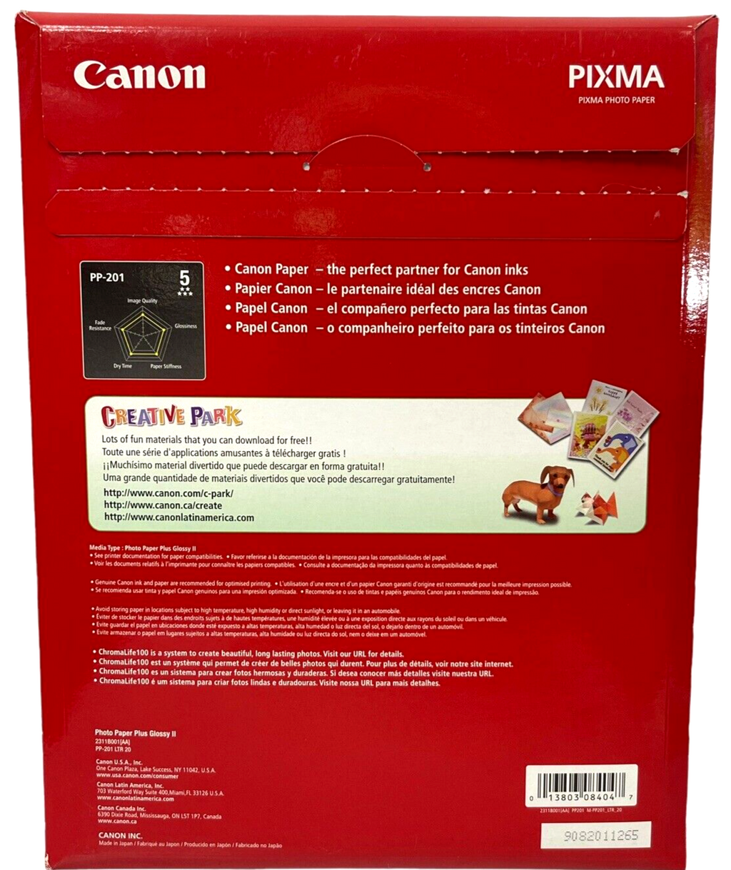 GLOSSY II Photo Paper Plus 8-1/2 x 11~Pack of 20 (ONLY 15) Sheets Canon PP-201