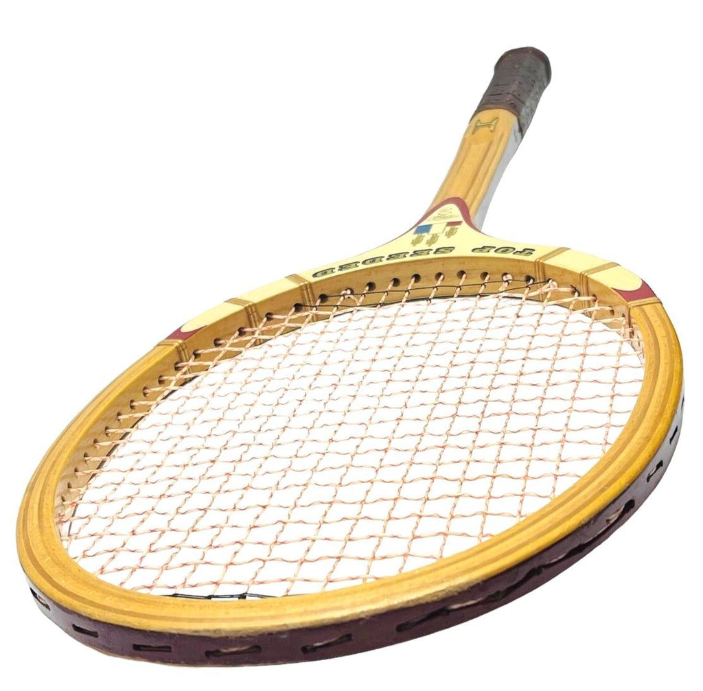 VINTAGE WOODEN TENNIS RACQUET~TOP SEEDED 444-HEAD EGG SHAPE 10.5" L X 8"-WT 10OZ