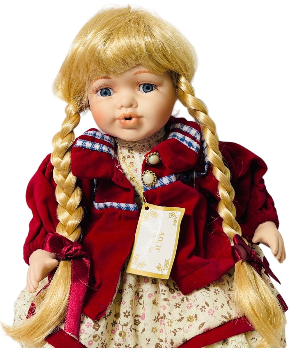 Crown Fine Porcelain Dolls 14'' “JUDY & ALICE” In A Sitting Position~Origin 1998