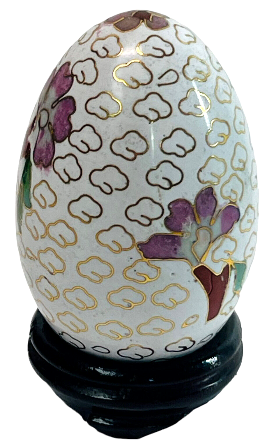 Vintage Hand Painted Floral Egg w/Original Stand "MINT".