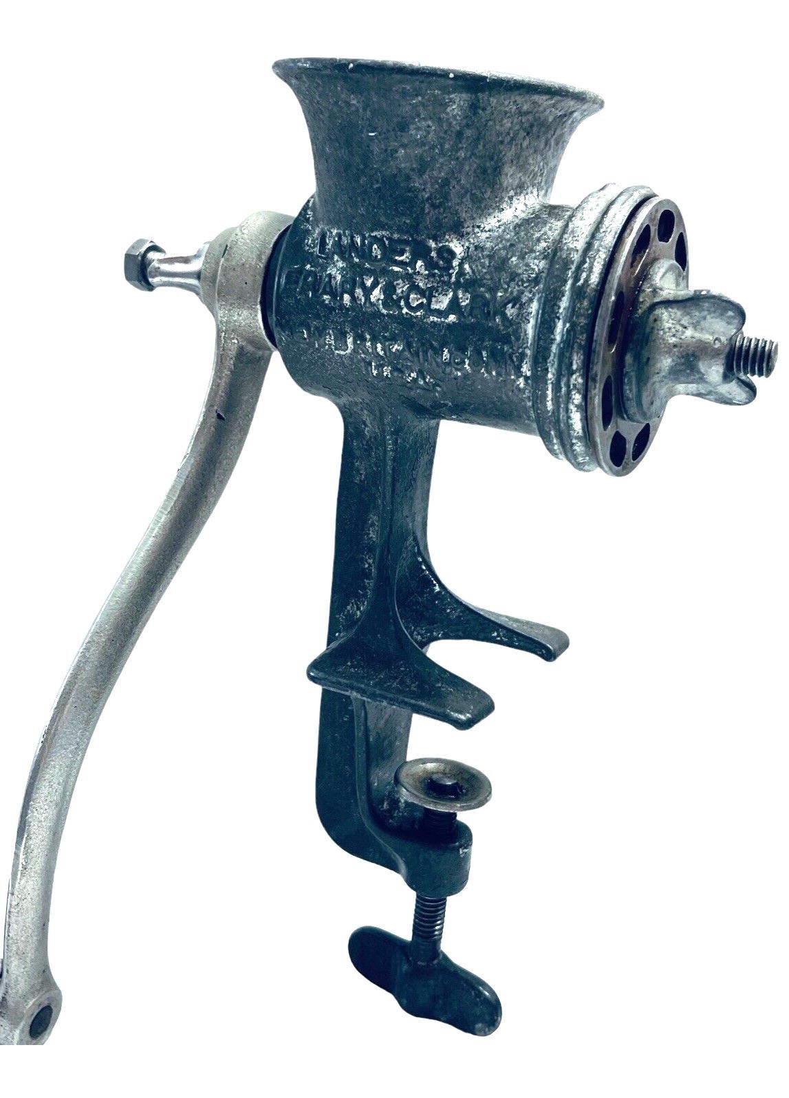 COLUMIBA FOOD CHOPPER Hand Crank Meat Grinder w/Wooden Handle - #120 - VINTAGE