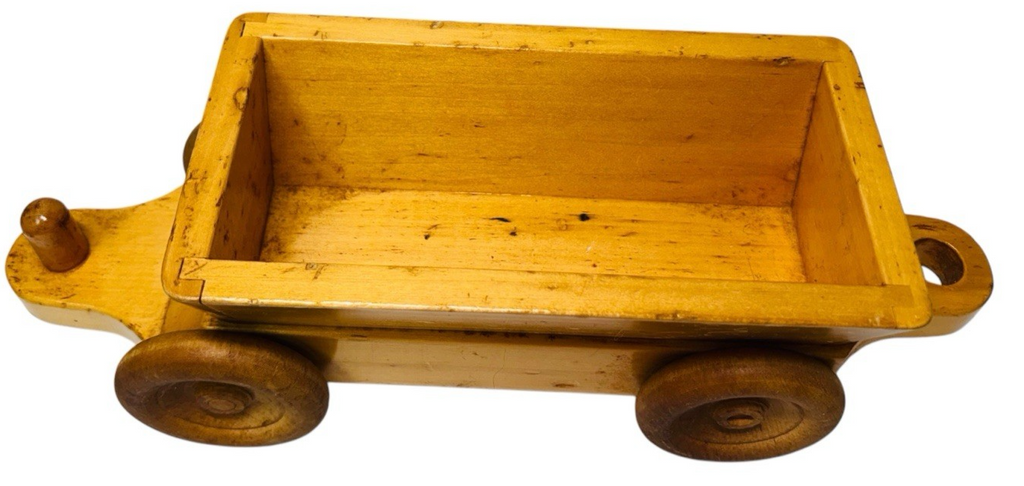 VINTAGE HANDMADE OAK WOODEN TRAIN CAR, L 14'' X H 4'' X W 4'', Wt. 1.6 lbs.