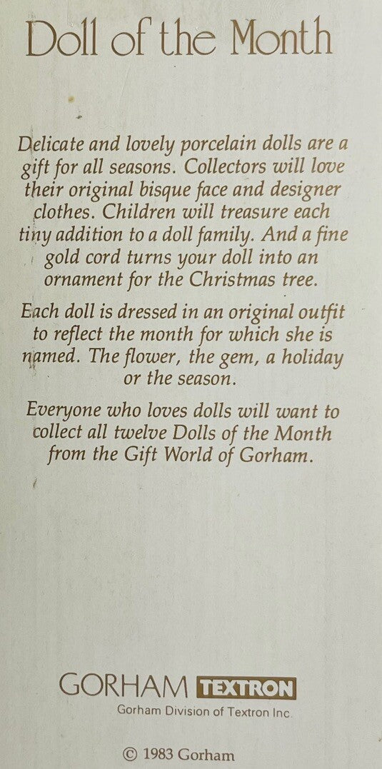 1983 Gorham Doll of The Month “July” VT712, 7” Porcelain Doll ~ VINTAGE