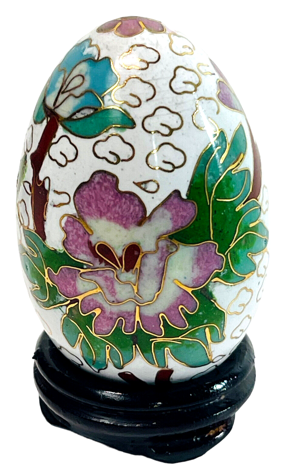 Vintage Hand Painted Floral Egg w/Original Stand "MINT".
