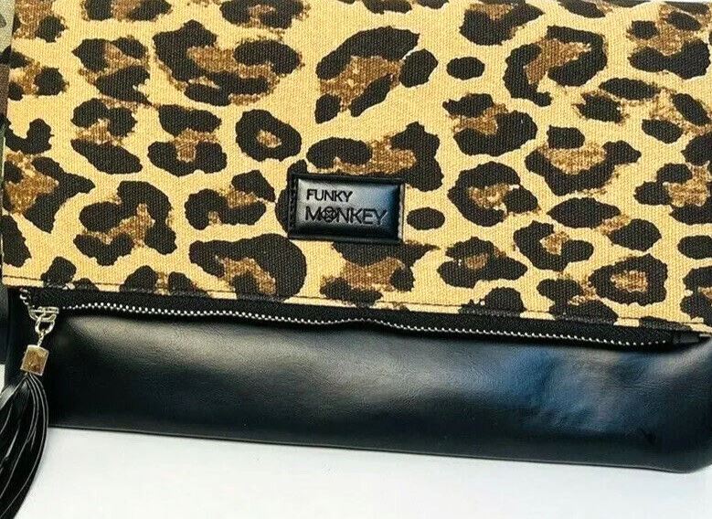 Funky Monkey Clutch Purse "Fold-Over" Leopard w/Pink Lining, MINT