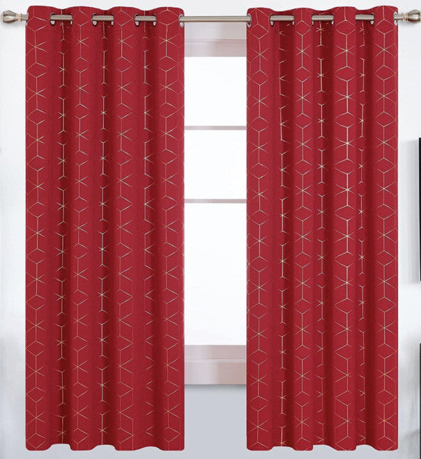 Darken Blackout Curtains 52”Wx63”L Gold Diamond Print Thermal Insulated 2-Panels