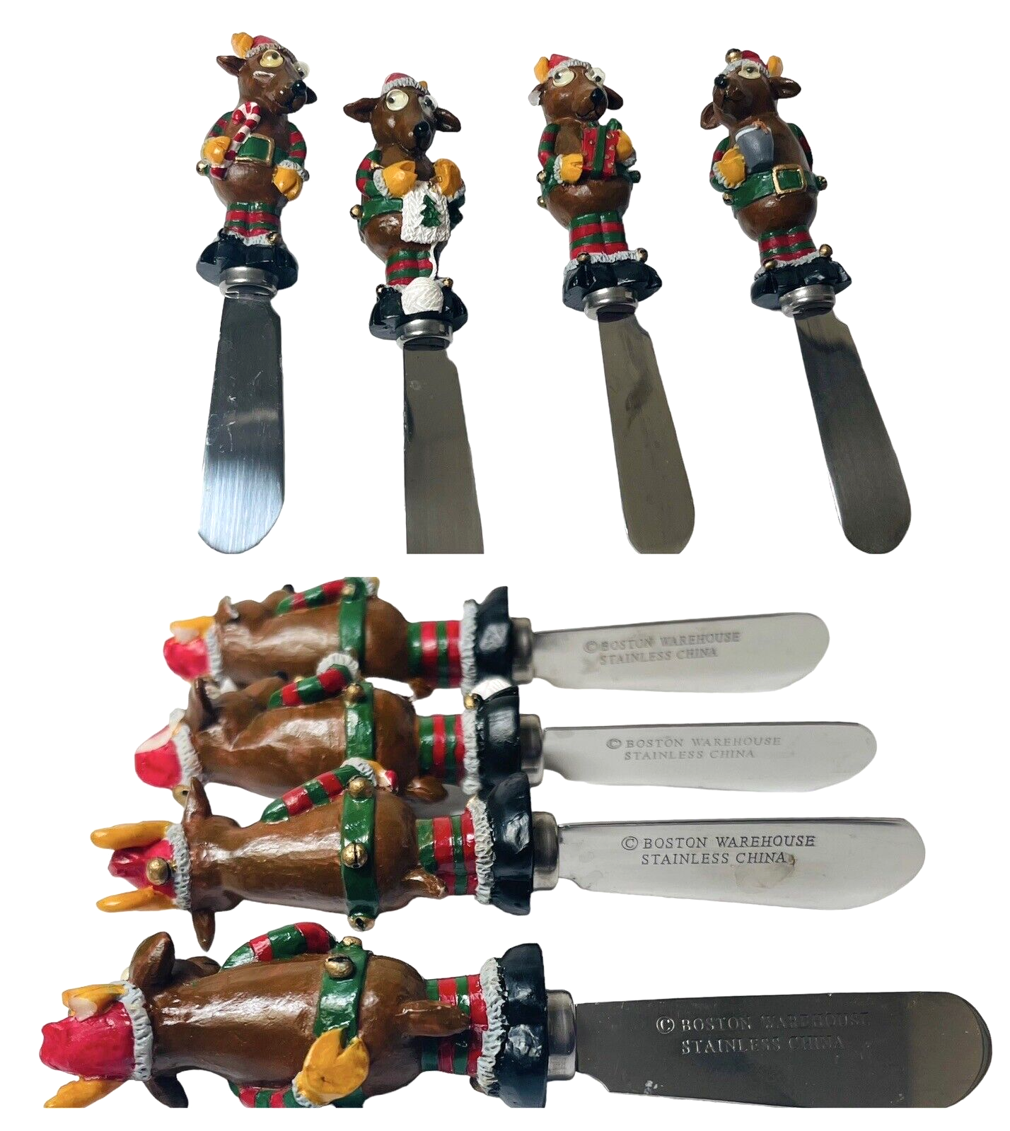 MINT Christmas House Holder w/Reindeer Spreaders Knives