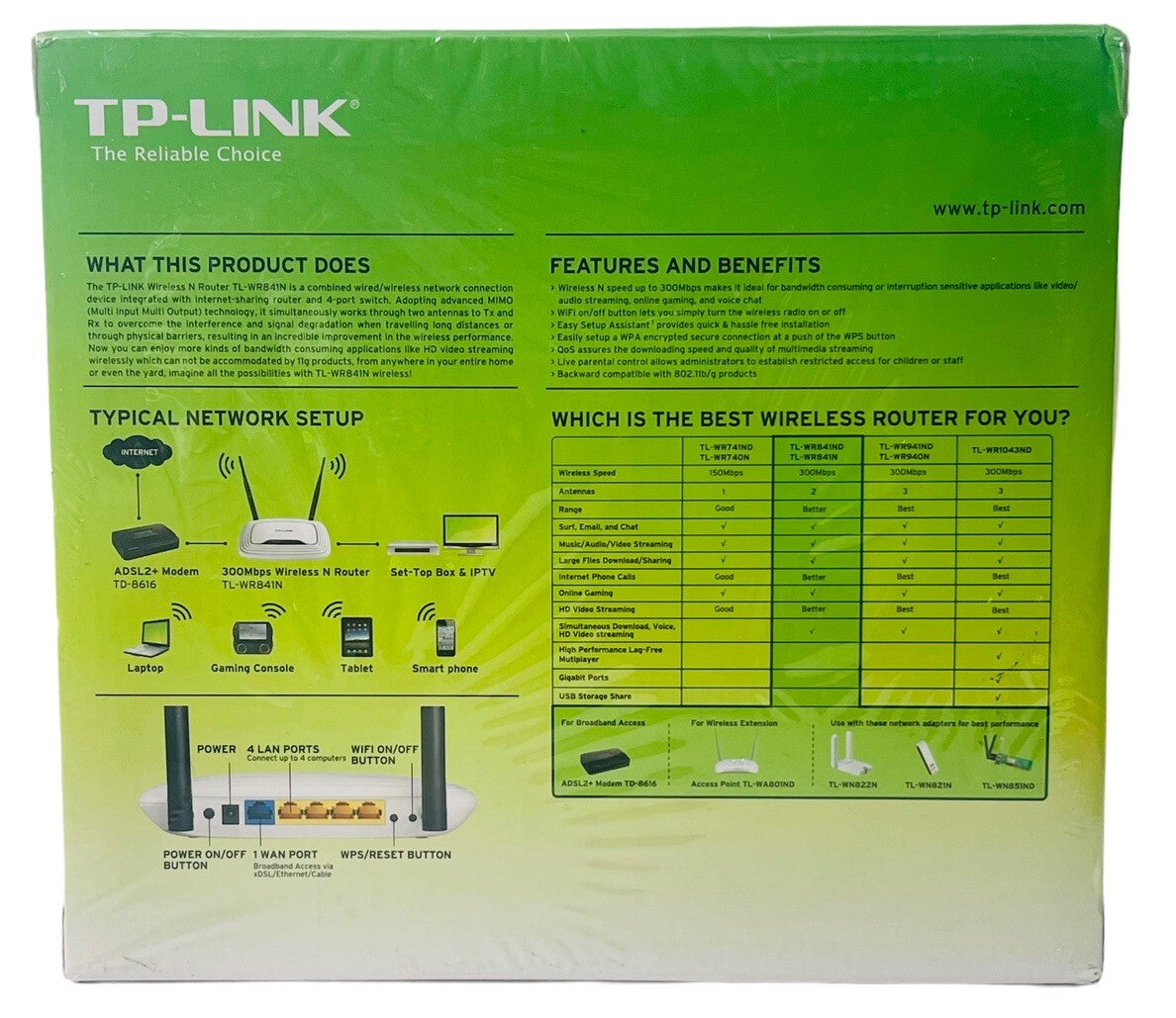Wireless WiFi Router AP/Range Extender/WISP Mode TP-Link TL-WR841N 300Mbps
