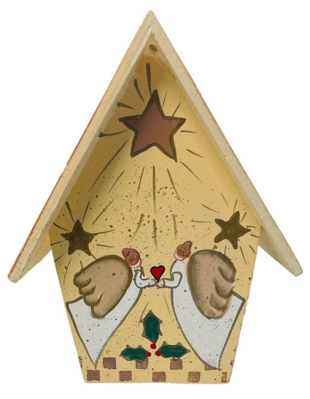 Joy Bird House Decorated Wood Hanging Christmas Angels Peace, Love, By ABC 56335