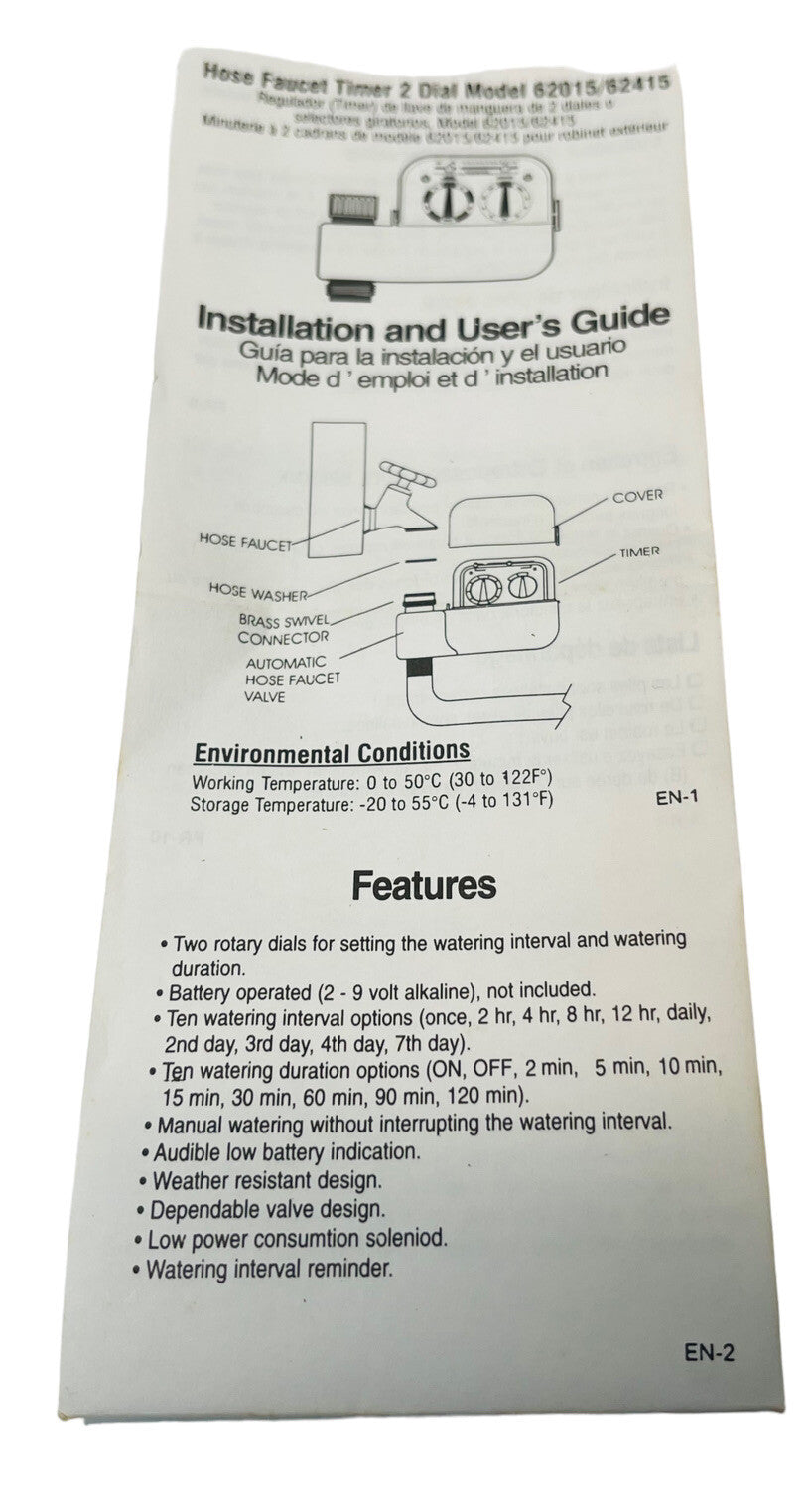 EASY DAIL ELECTRONIC WATERING TIMER 8DURATION~10INTERVAL, BETTER HOMES & GARDENS