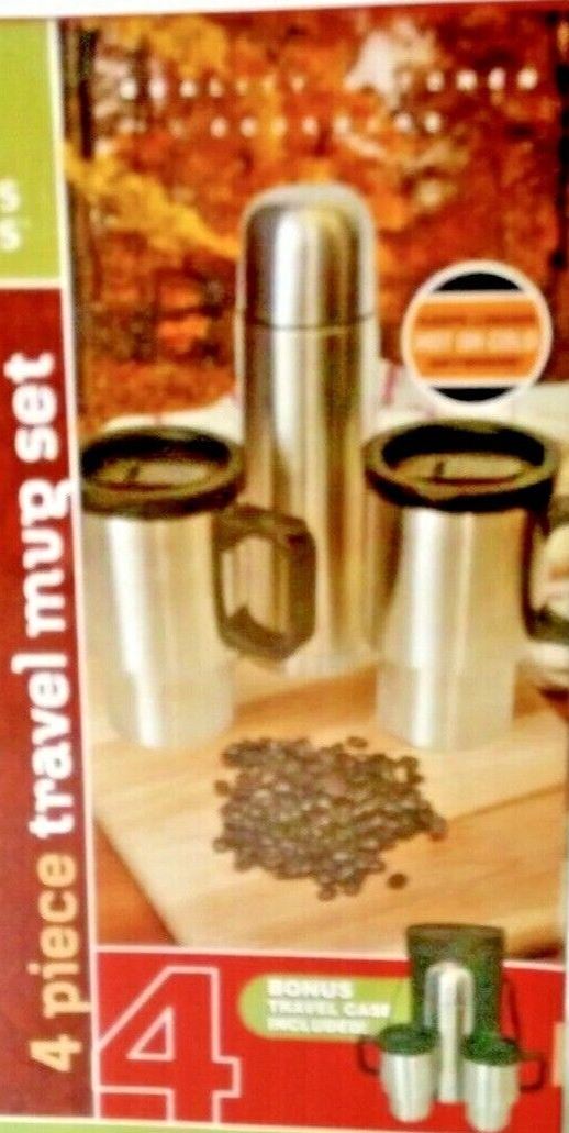 Travel Stainless-Steel Thermos, 2 Mugs and Travel Bag By: Chefs Basics