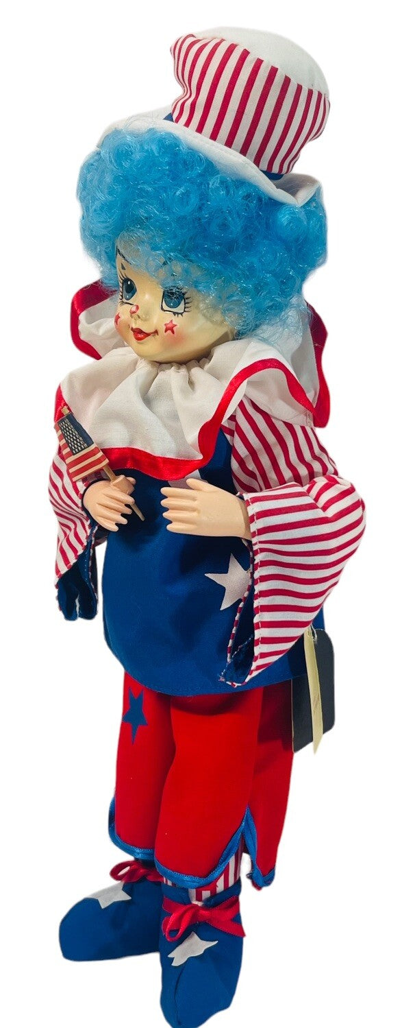 CLOWN 14" DOLL BRINNS JULY CALENDAR PORCELAIN, w/COA~IN ORIGINAL BOX.