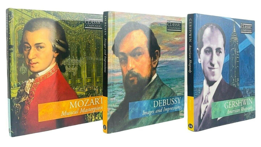 CLASSIC COMPOSERS MOZART, DEBUSSY, & GERSHWIN CDS, w/24 PAGE BOOKLET, LOT of 3.