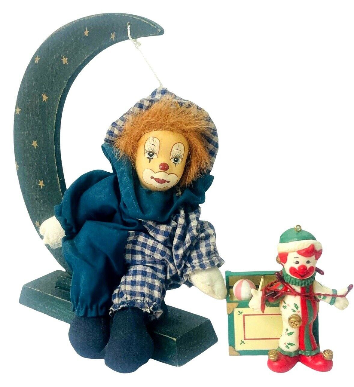 LOT of 2 PORCELAIN CLOW - CLOWN UNDER THE MOON & CLOWN W/TOYBOX VINTAGE