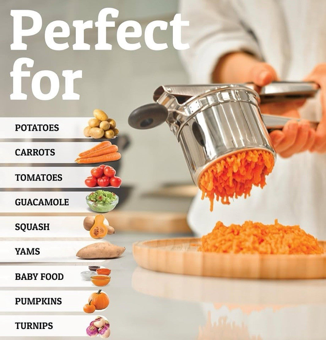 PRIORITY CHEF Stainless Steel Potato/Vegetable Ricer Masher Rubber Grip, 1/2 Cup