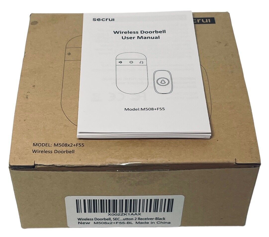 Secrui Wireless Doorbell, Model M508x2+F55, Black ~ w/Manual ~ In Original Box