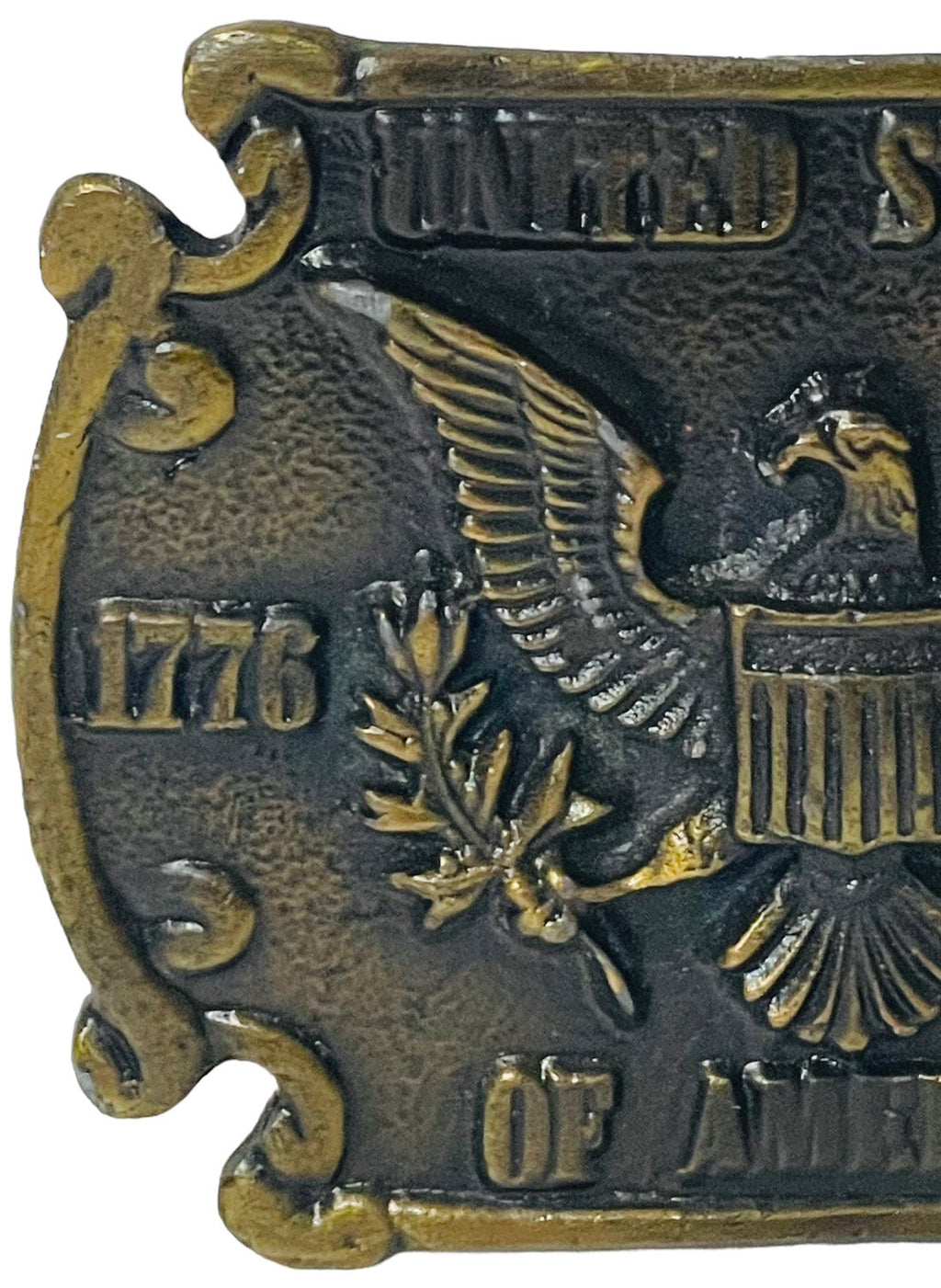 USA BALD EAGEL BRASS BELT BUCKEL ARMY BICENTENNAL ~ WT:5.9 OZ.~3X2.5 IN.~VINTAGE