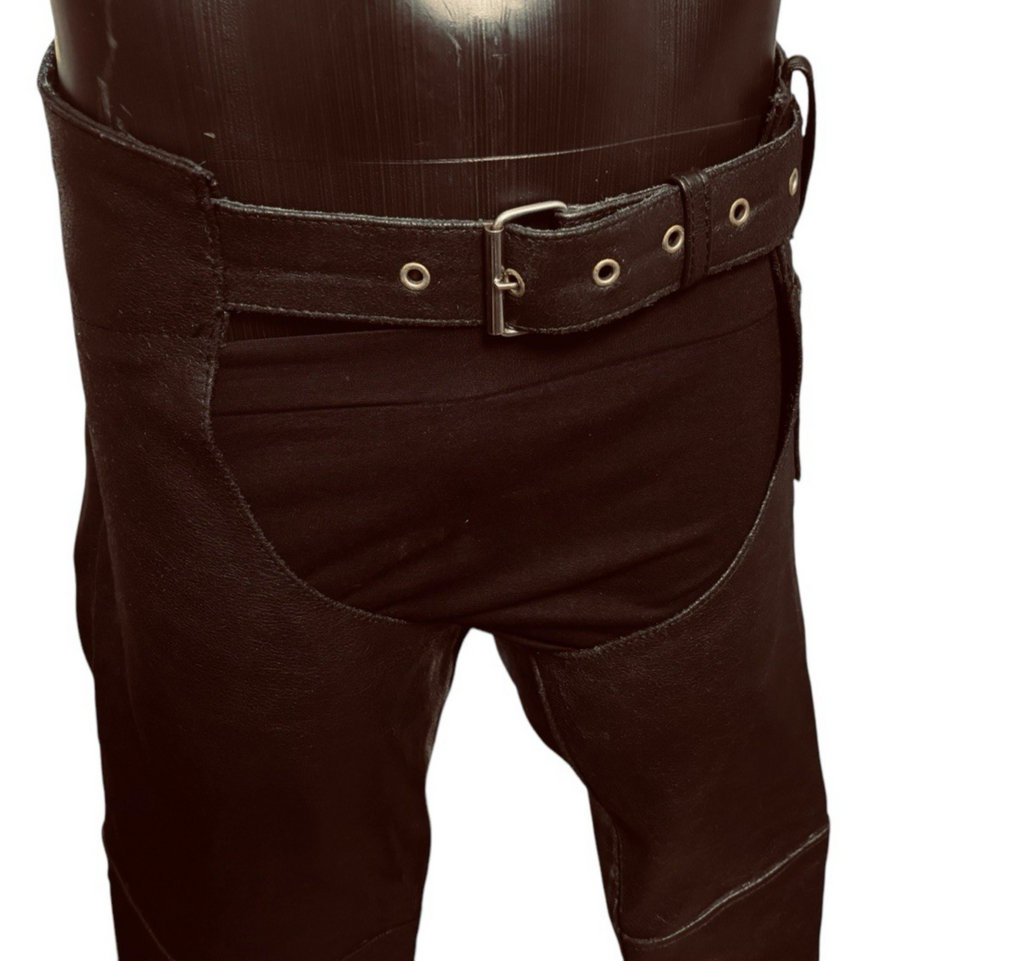 BARNEY'S Genuine Leather Motorcycle Chaps Men Size: M