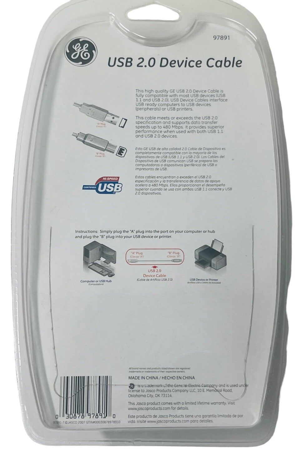 GE USB 2.0 DEVICE CABLE 6 Ft Windows & Macintosh HO97891 NEW-SEALED