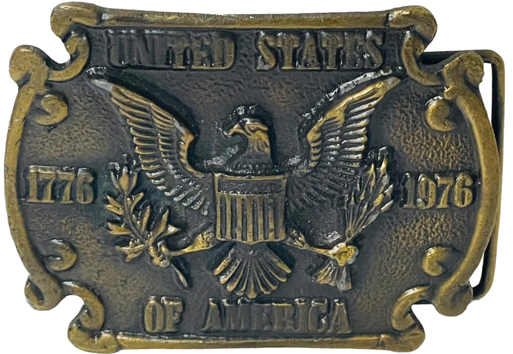 USA BALD EAGEL BRASS BELT BUCKEL ARMY BICENTENNAL ~ WT:5.9 OZ.~3X2.5 IN.~VINTAGE
