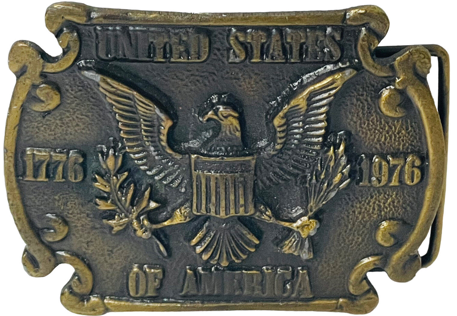 USA BALD EAGEL BRASS BELT BUCKEL ARMY BICENTENNAL ~ WT:5.9 OZ.~3X2.5 IN.~VINTAGE