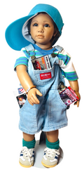 Annette Himstedt "KAI" 1st Boy 24" Doll Vinyl, 5.7lbs. w/Accessoires/Hat/Stand.