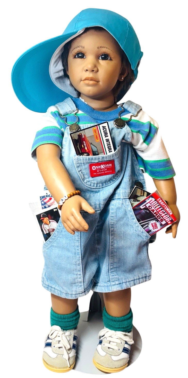 Annette Himstedt "KAI" 1st Boy 24" Doll Vinyl, 5.7lbs. w/Accessoires/Hat/Stand.