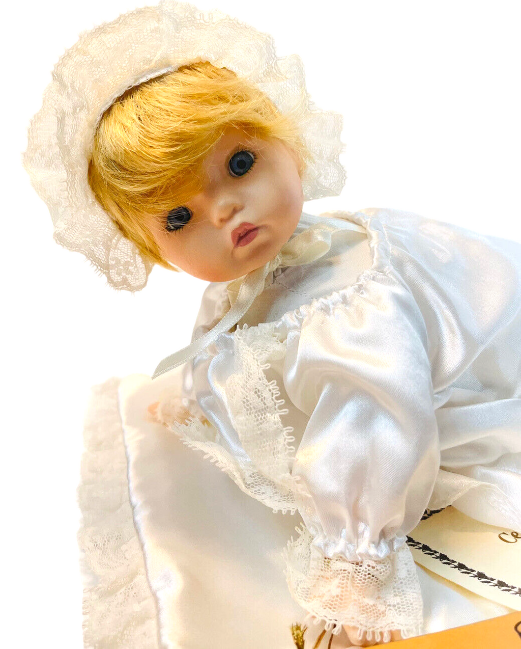 SETMOUR MANN’S DOLL 12.5" PORCELAIN w/SATIN BLANKET & CERTIFICATE, CONNOISSEUR.