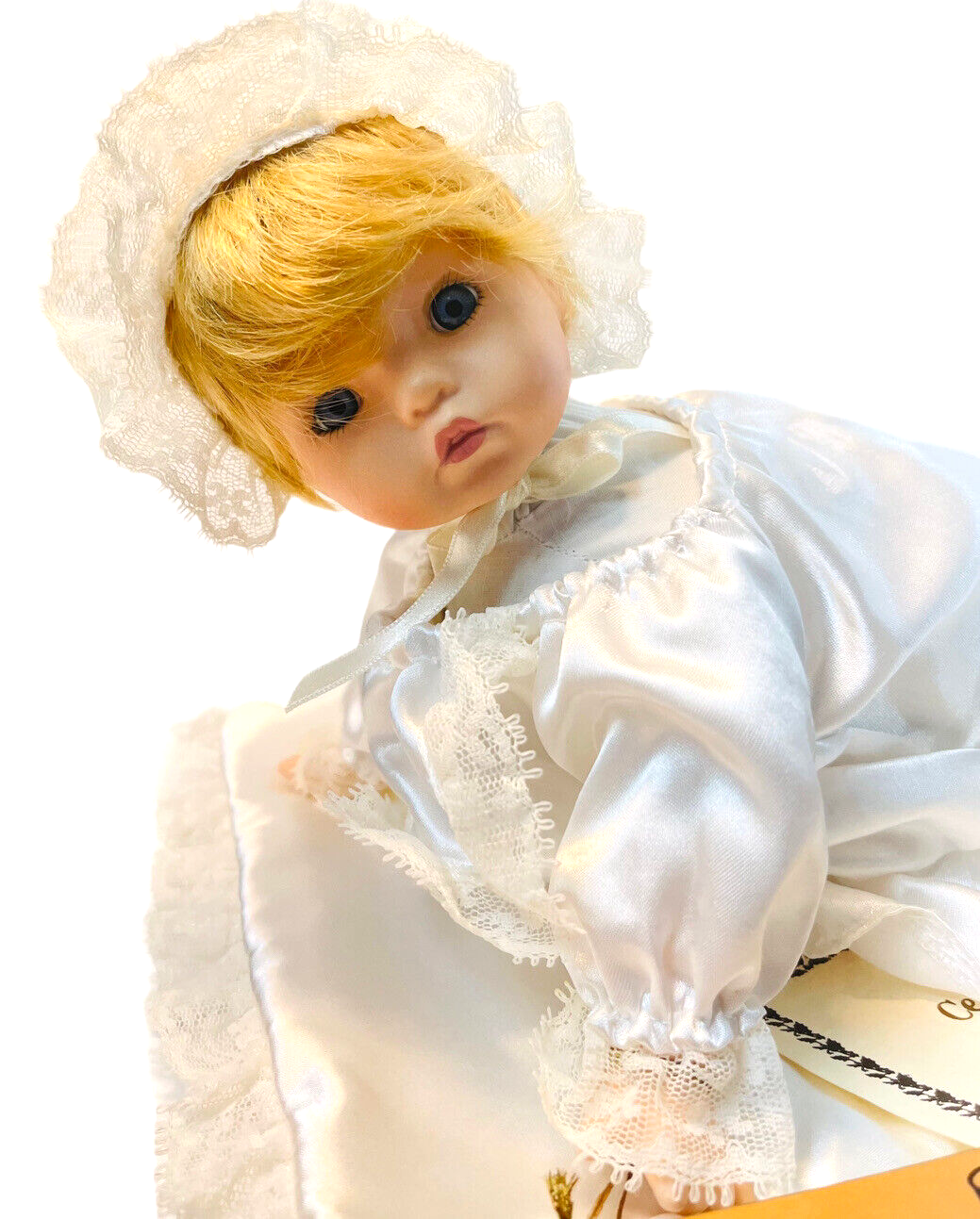 SETMOUR MANN’S DOLL 12.5" PORCELAIN w/SATIN BLANKET & CERTIFICATE, CONNOISSEUR.