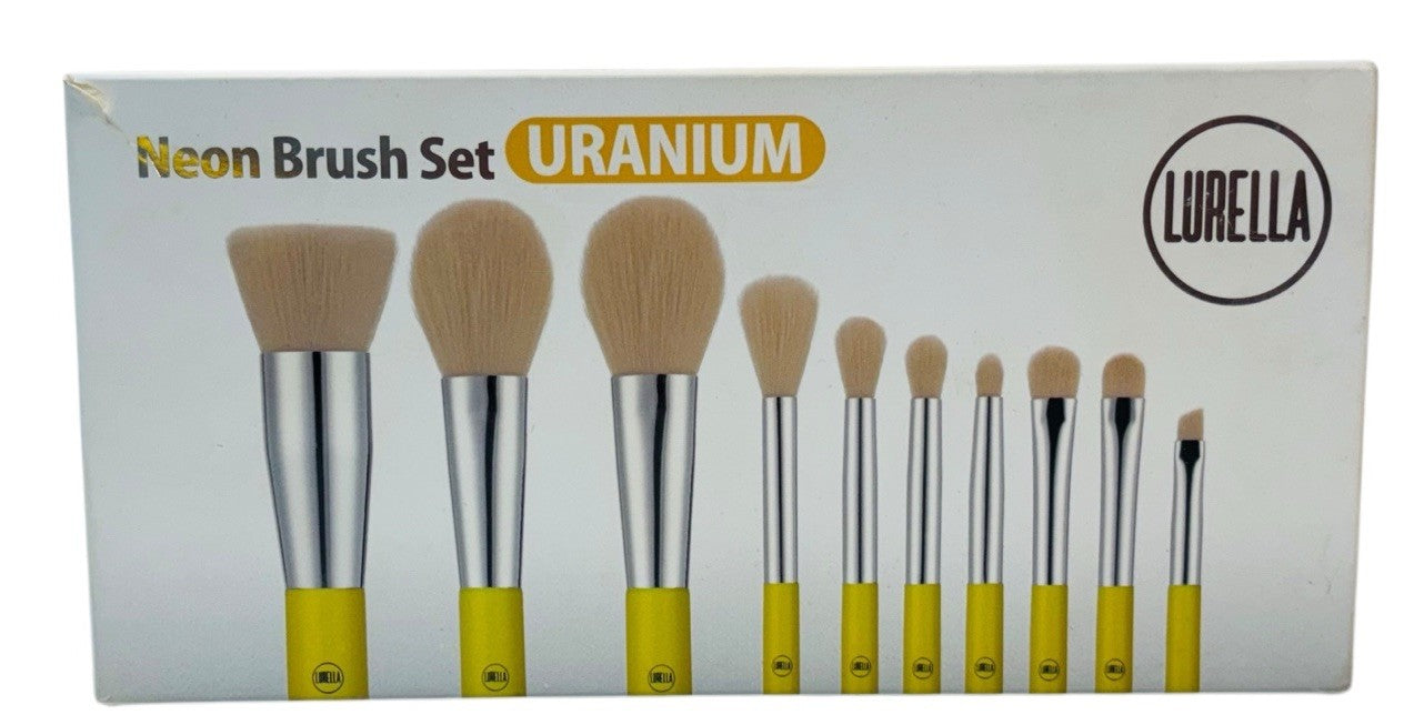 Lurella Cosmetics Neon Brush Set Color: YELLOW with Zipped Cosmetics Bag