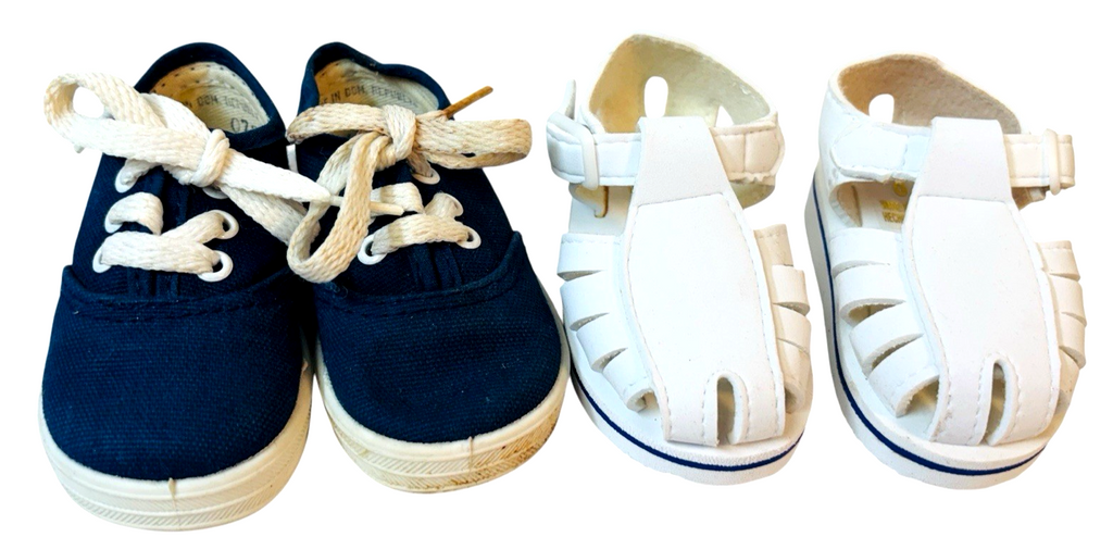 Lot of 2 Doll Baby Shoes ~ Blue & White Soft Sole L 4.5" X W 2" Preowned