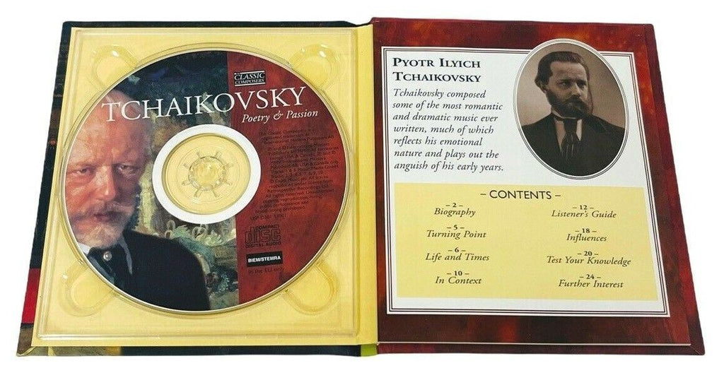 CLASSIC COMPOSERS LISZT, TCHAIKOVSKY, & BRAHMS CDs w/24 PAGE BIOGRAPHY, LOT OF 3