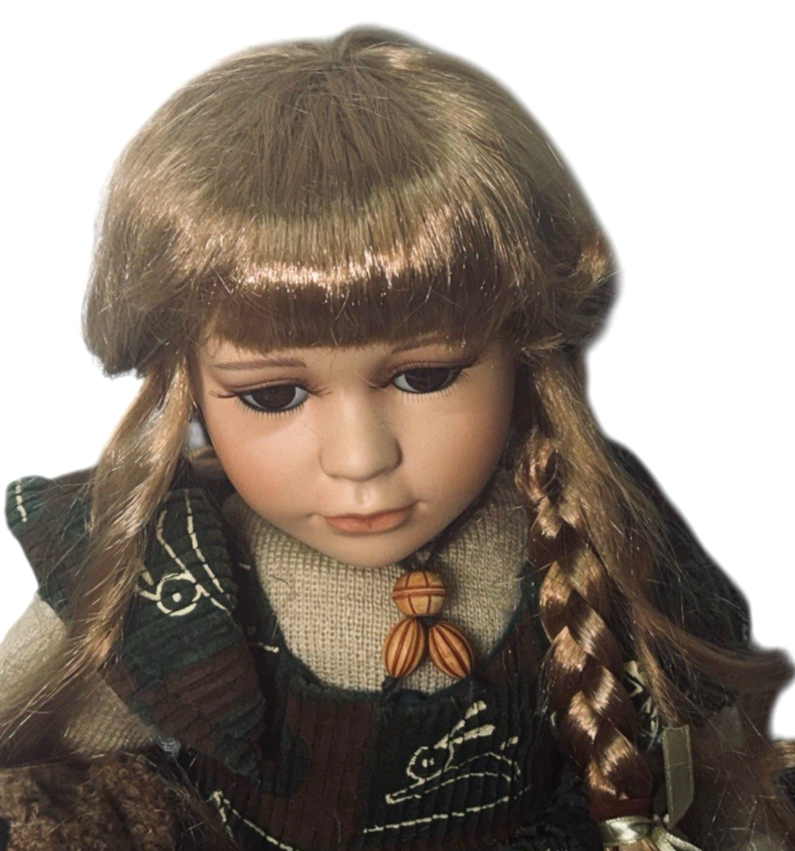 20” PORCELAIN DOLL W/ Blond Hair-Big Brown Eyes-Lifelike Eyelashes & Teddy Bear.