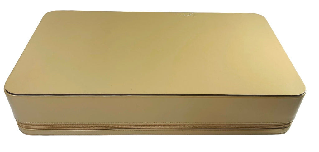 ESTEE LAUDER JEWELRY, MAKE-UP CASE, MIRROR, 2 CMPTMNT GOLD FAUX LEATHER/VINTAGE