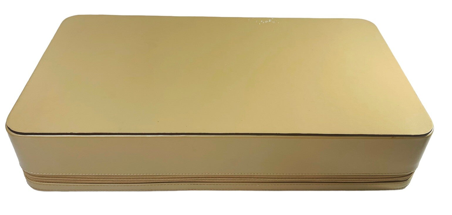 ESTEE LAUDER JEWELRY, MAKE-UP CASE, MIRROR, 2 CMPTMNT GOLD FAUX LEATHER/VINTAGE