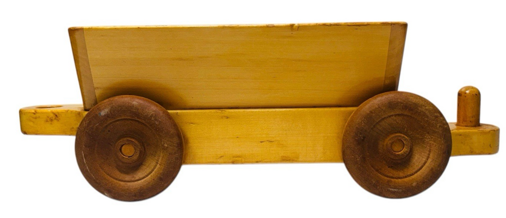 VINTAGE HANDMADE OAK WOODEN TRAIN CAR, L 14'' X H 4'' X W 4'', Wt. 1.6 lbs.