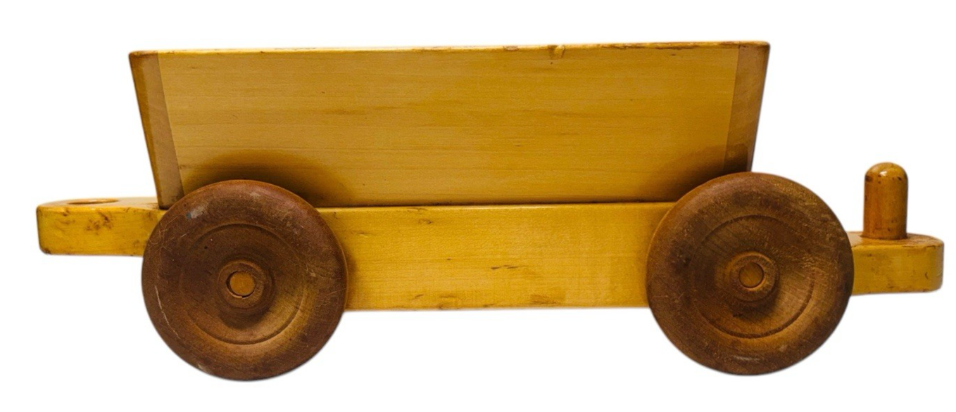 VINTAGE HANDMADE OAK WOODEN TRAIN CAR, L 14'' X H 4'' X W 4'', Wt. 1.6 lbs.