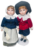 ADORABLE Pilgrim Porcelain Dolls 13" BOY & GIRL ~ VINTAGE