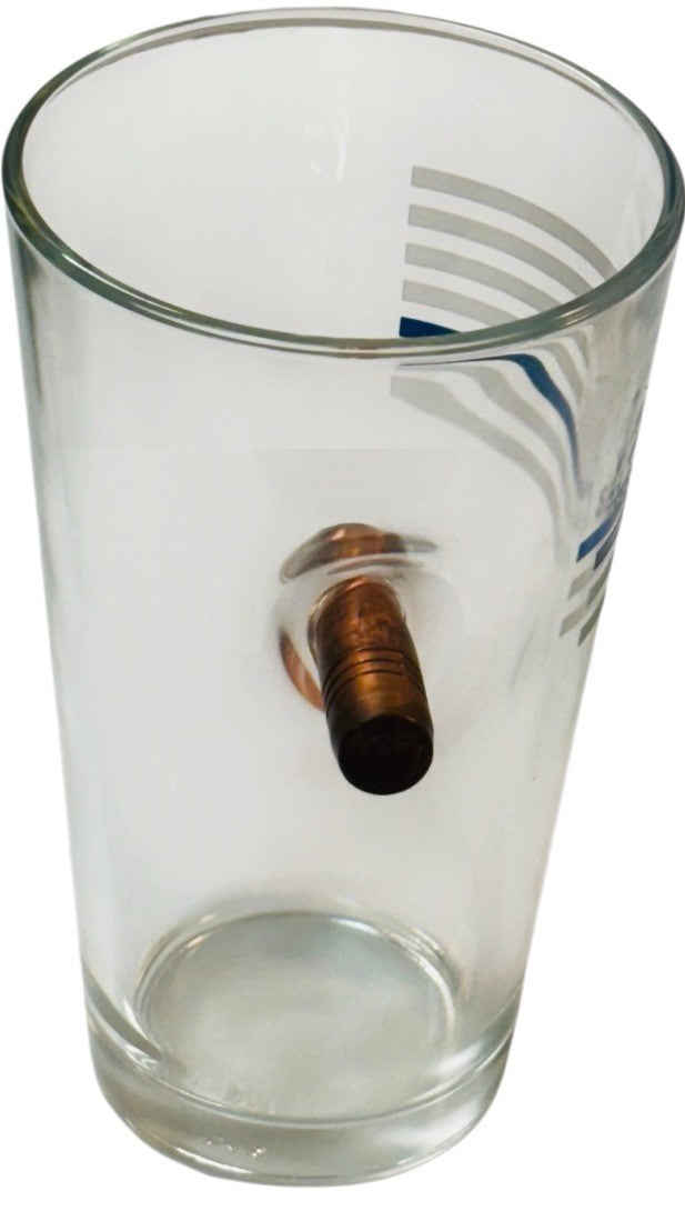 Thin Blue Line Pint Glass w/CNC'd Copper Bullet (Lead/Gunpowder Free) Seek Deek.