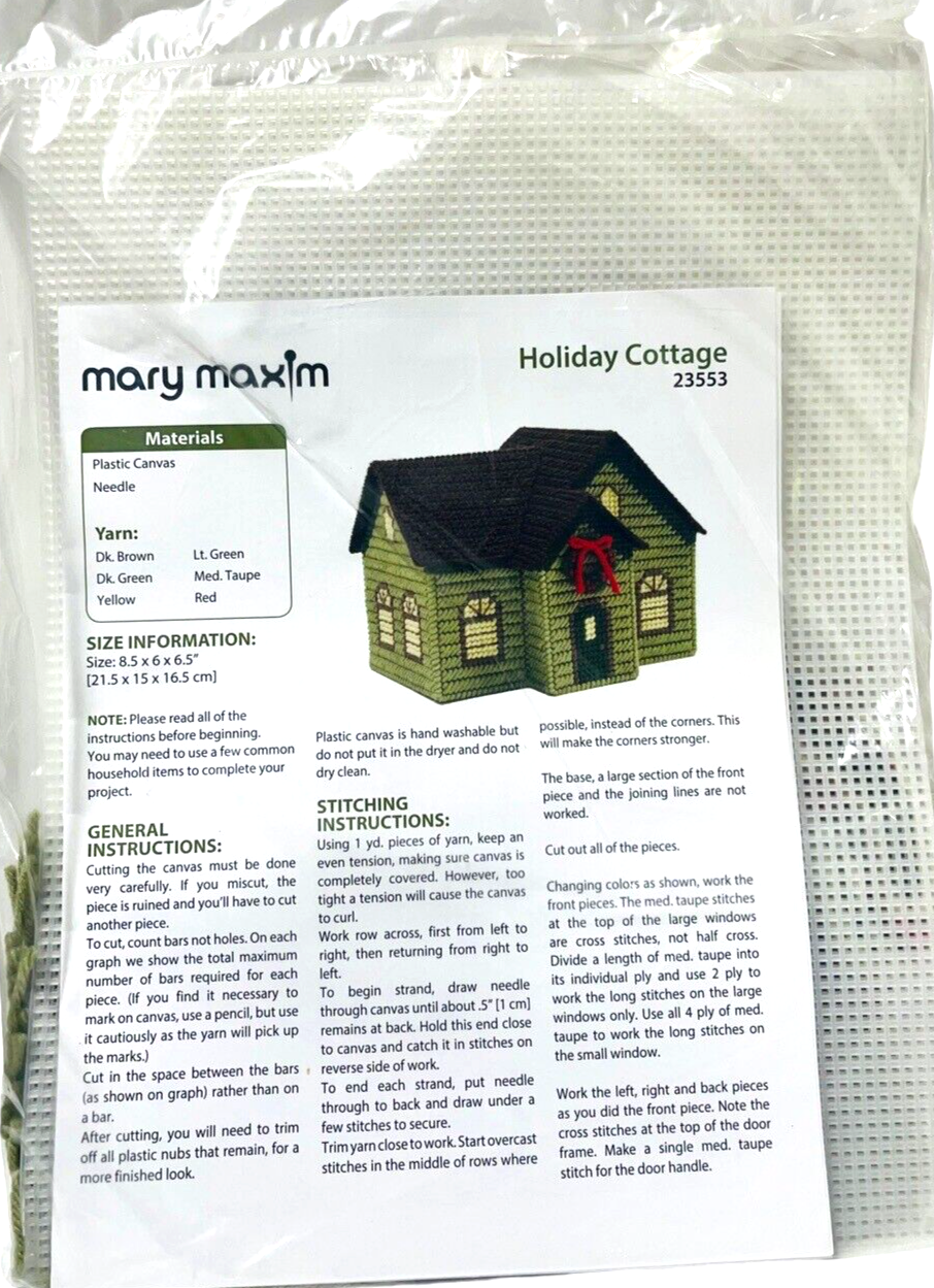 Cross Needle Stitch Plastic Canvas Kit Holiday Cottage No. 23553 Mary Maxim