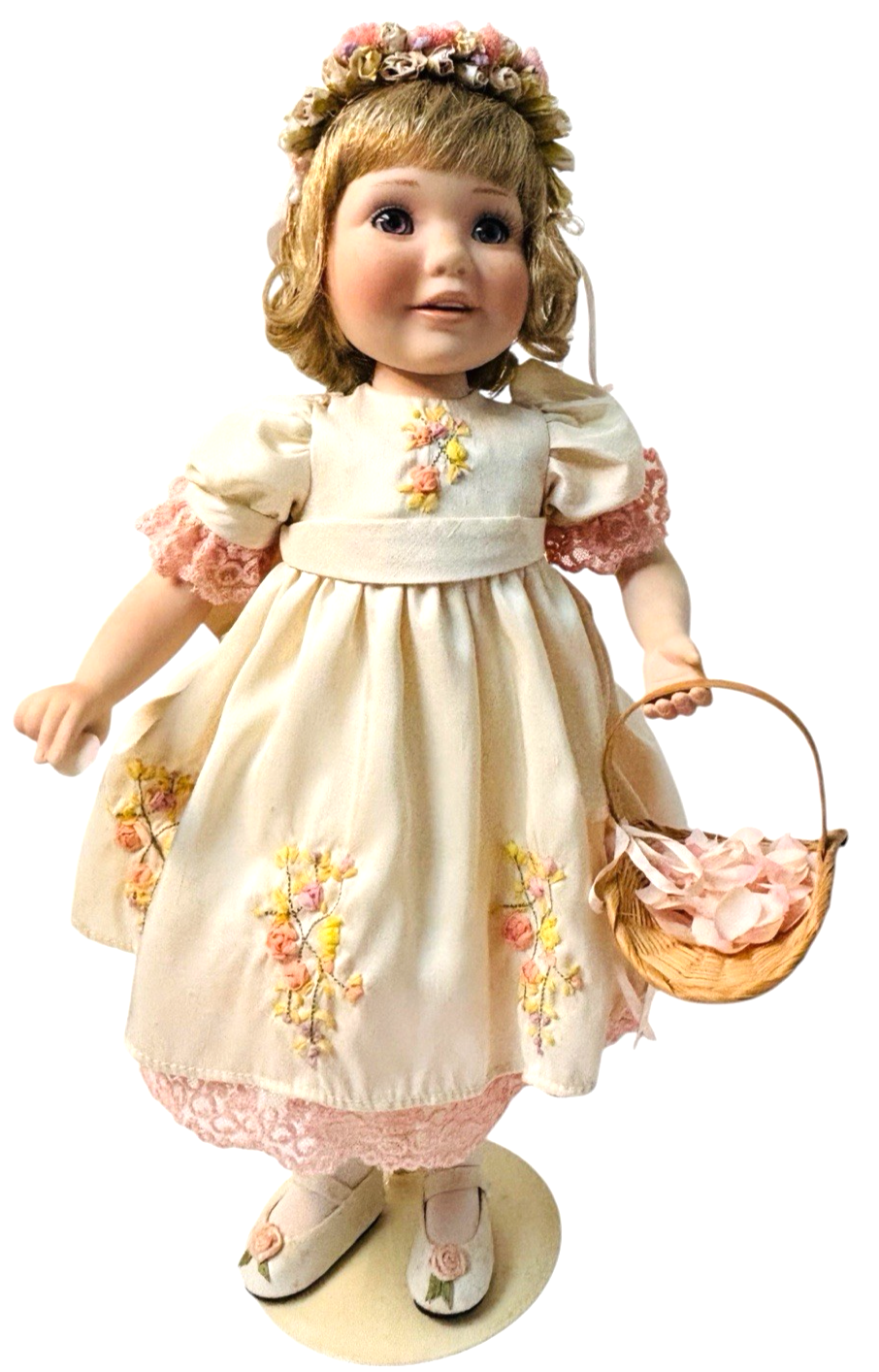 Danbury Mint Porcelain Doll "FLOWER GIRL" 16" In Original Box By Karen Scott