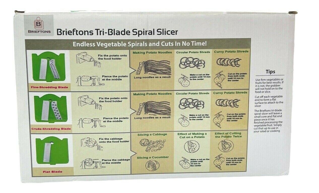 BRIEFTONS Vegetable Cutter Spiralizer 3-Interchangable Blade Styles Green-Manual