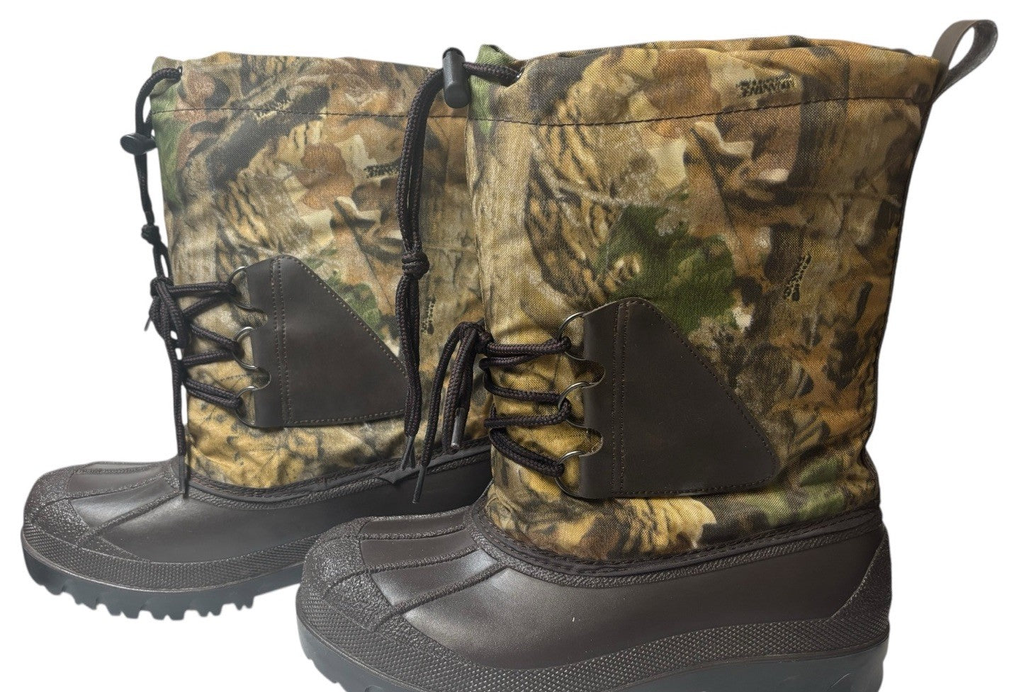 Crater Ridge Mens Camo Duck Boots Size 8 Brown Slip On Lace Up Tight Insulated