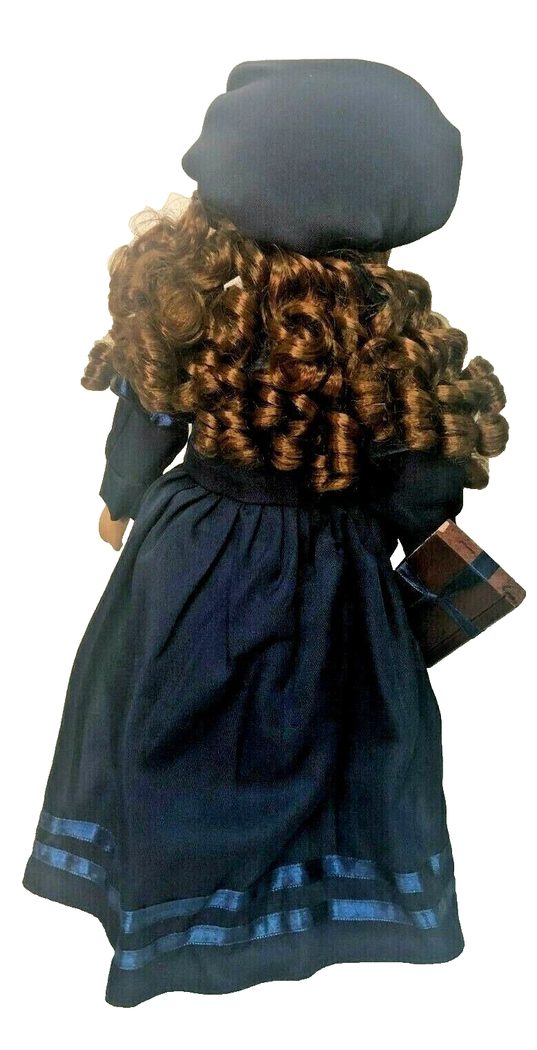 Design PS Victorian Porcelain Doll 15'' w/Long Blue Coat & Satin Trim Hat-1990s