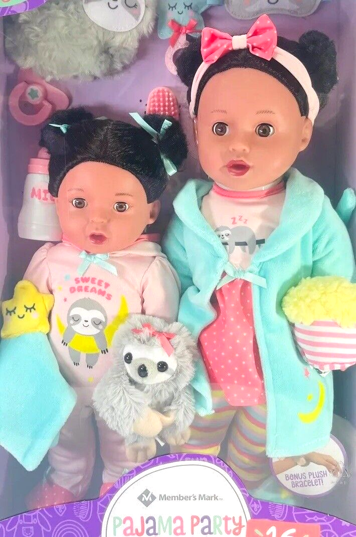 NEW Vinyl Dolls Pajama Party Sisters 13" & 16" (16 Accessories) Member's Mark
