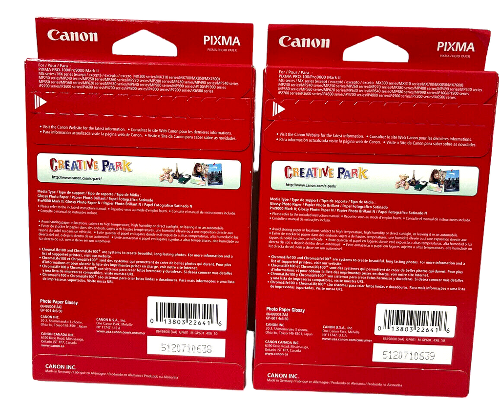 GLOSSY Photo Paper Plus 4 x 6 Canon GP-601 Pack of 50 Sheets. BRAND NEW.