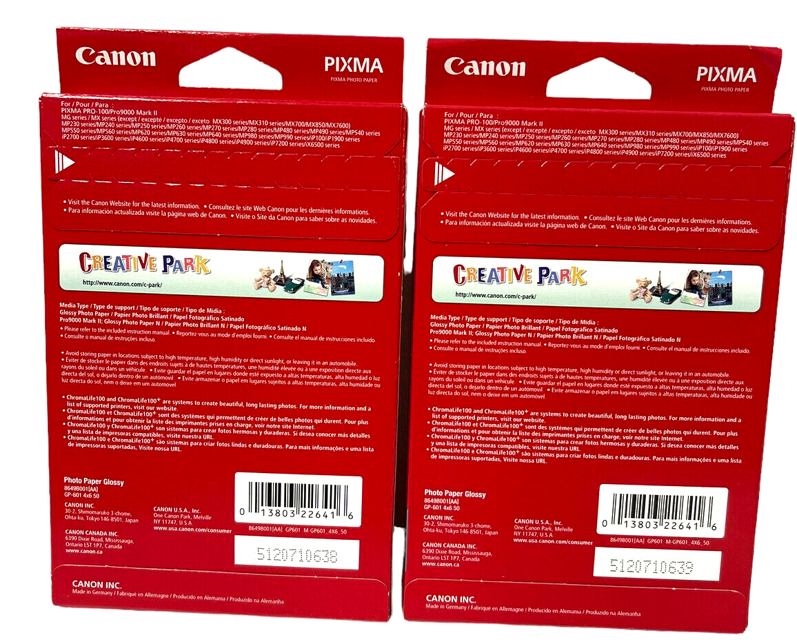 GLOSSY Photo Paper Plus 4 x 6 Canon GP-601 Pack of 50 Sheets. BRAND NEW.
